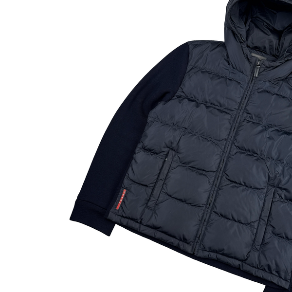 Prada Red Tab Wool Hybrid Navy Down Filled Jacket - XL