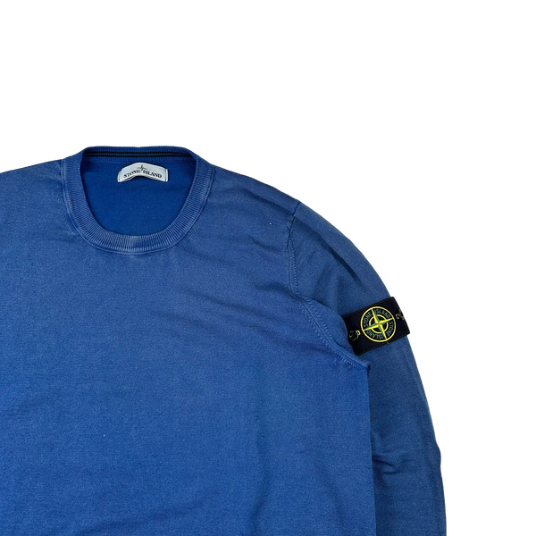 Stone Island Blue Cotton Crewneck Knit Jumper - XXL