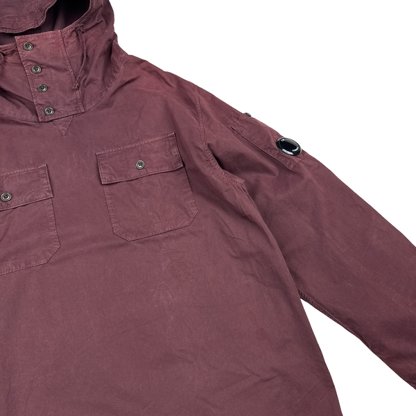 CP Company Burgundy Cargo Pocket Pullover Cotton Smock Jacket - Large