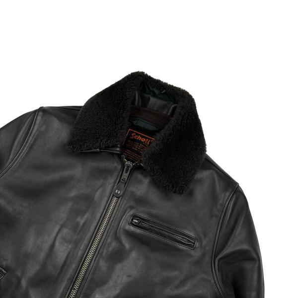 Schott Brown Heavyweight Leather Dual Layer Shearling Collar Jacket - Large