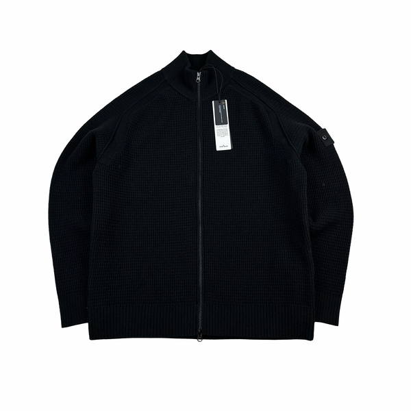 Stone Island 2025 Ghost Black Ribbed Wool Knitted Zipped Jumper - XL