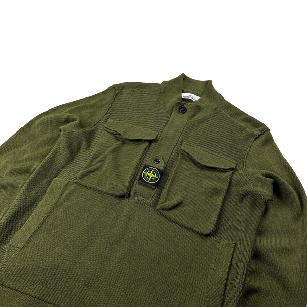 Stone Island 2021 Khaki Ribbbed Knit Centre Badge Zipped Jumper - Large