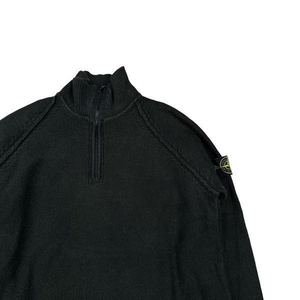 Stone Island 2004 Charcoal Cotton Quarter Zip Neck Pullover - XL