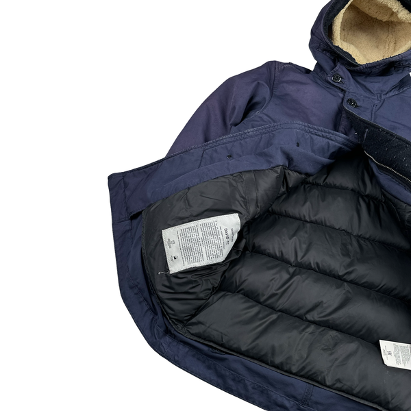 Stone Island 2016 Navy David TC Dutch Rope Shearling Hood Down Lined Winter Jacket - Small