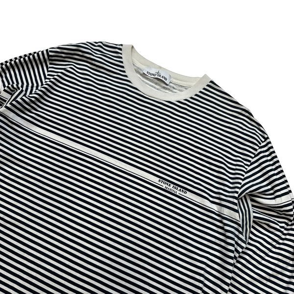 Stone Island 2014 Marina Navy/White Striped Cotton Longsleeve T Shirt - Large