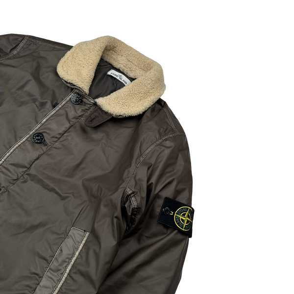 Stone Island 2015 Dark Green Mussola Gommata Sherling Flight Jacket - Medium