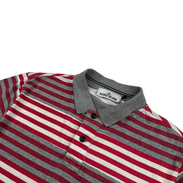 Stone Island 2014 Red Striped Short Sleeved Polo Shirt - Large