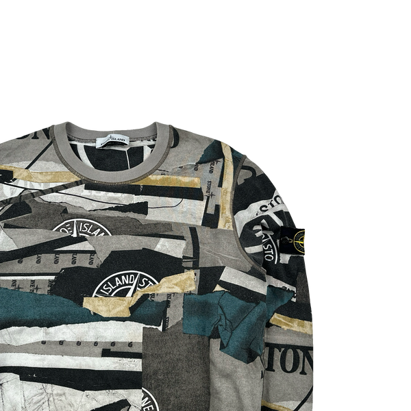 Stone Island 2021 Patchwork Spellout Print Crewneck Cotton Sweatshirt - Medium