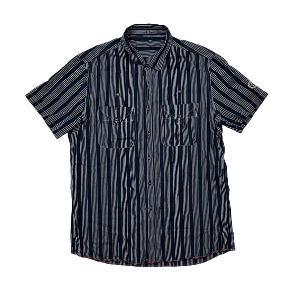 Stone Island 2010 Striped Linen Embroidered Shirt - XXL
