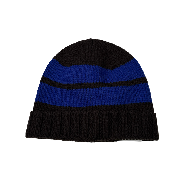 Stone Island 2025 Marina Blue Striped Wool Spellout Beanie