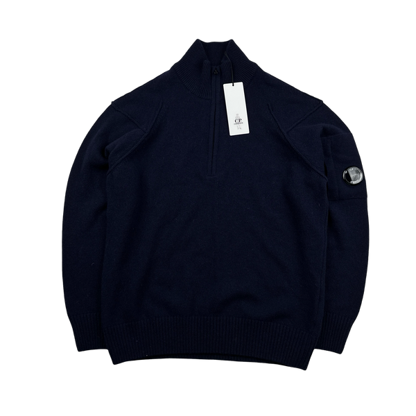 CP Company Navy Quarter Zip Knit Jumper - Small