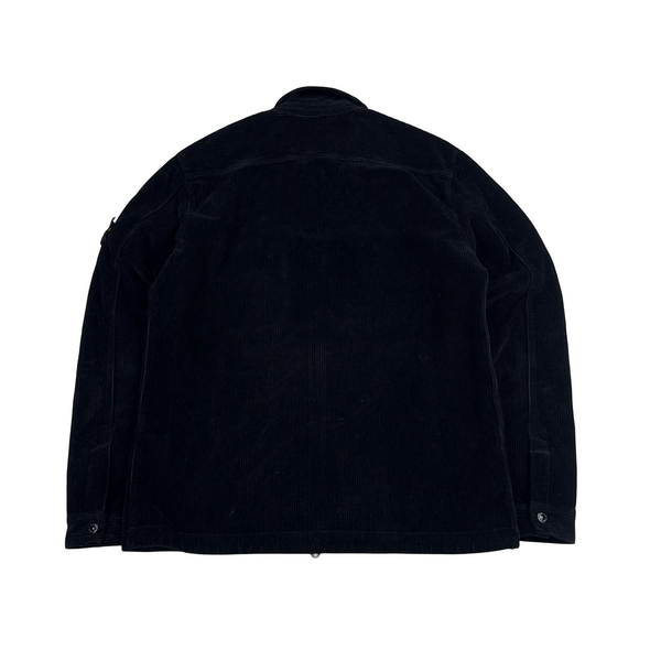 Stone Island 2019 Black Corduroy Chest Pocket Zipped Overshirt - Large