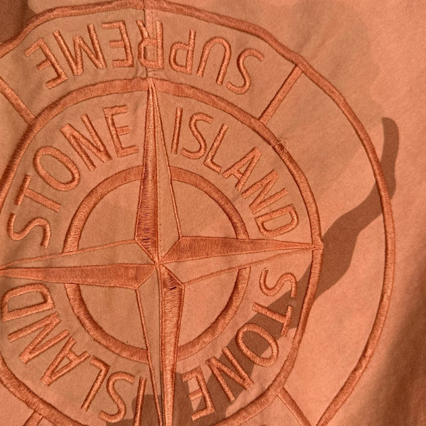 Stone Island Supreme 2019 Orange Brushed Cotton Camo Riot Mask Jacket - Medium