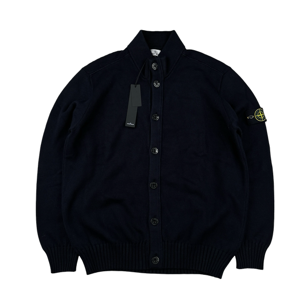 Stone Island 2023 Navy High Neck Buttoned Wool Cardigan - XXL