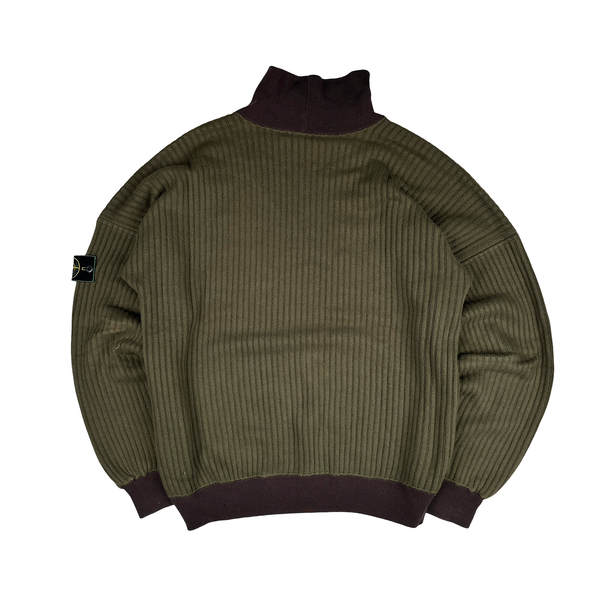 Stone Island Vintage Green Edge Wool Blend Mock Neck Jumper - Large
