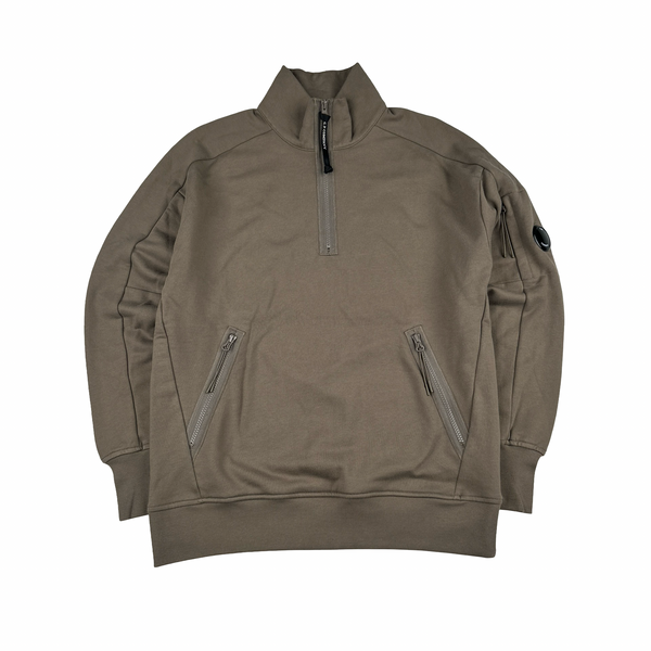 CP Company Cotton Half Zip Brown Lens View Jumper - Medium
