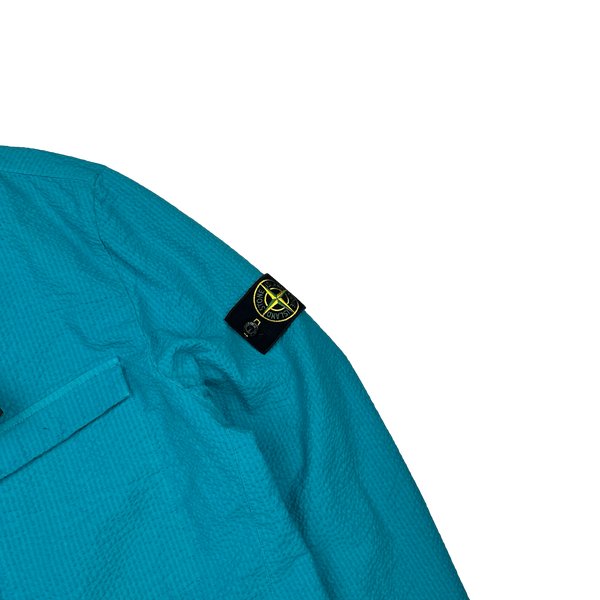 Stone Island 2019 Aqua Blue Seersucker Blazer Jacket - Large