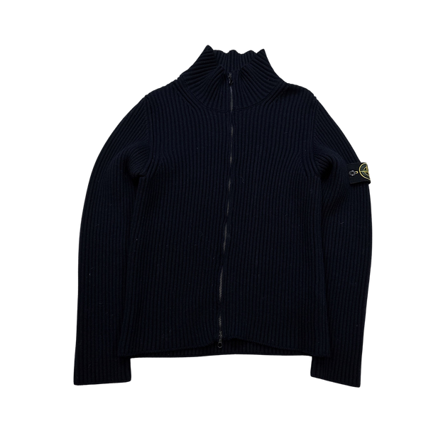 Stone Island Navy 2012 Wool Ribbed Zipped Jumper - Small