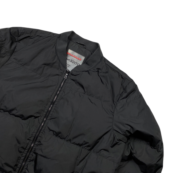Prada Black Nylon Down Padded Bomber Jacket - XL