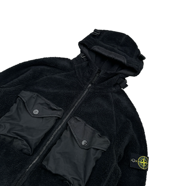 Stone Island 2021 Black Teddy Fleece Zipped Jacket - Large