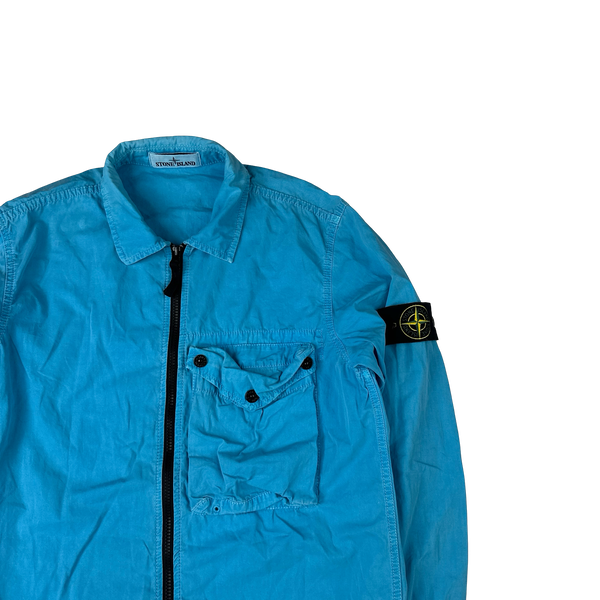 Stone Island 2021 Blue Cotton Zipped Overshirt - Medium