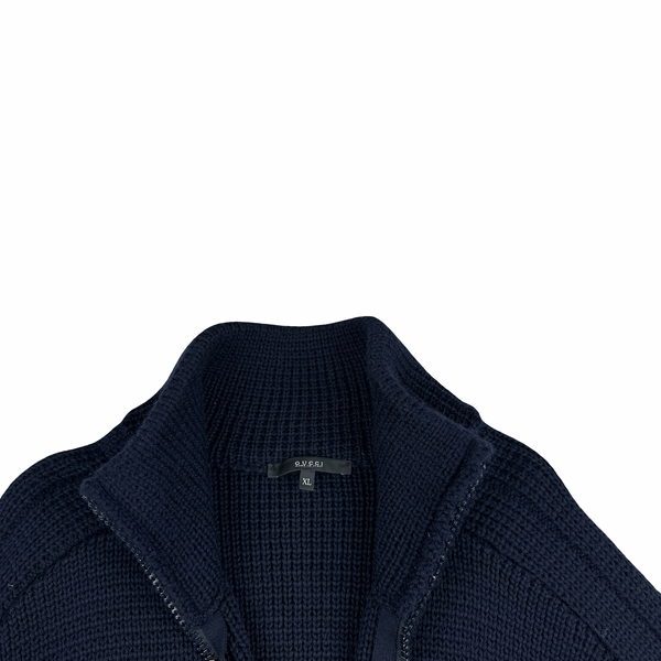 Gucci Navy Heavyweight Thick Wool Knit Zipped Jumper  - XL
