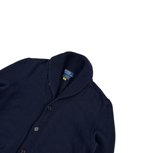 Ralph Lauren Navy Wool Knit Buttoned Flag Jumper - Medium
