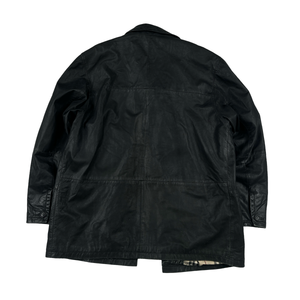 Burberry Leather Nova Check Lined Collared Jacket - XL
