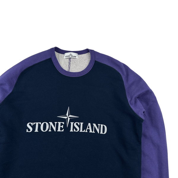 Stone Island 2015 Reflective Spellout Navy/Purple Cotton Crewneck -XL