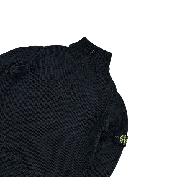 Stone Island 2003 Cotton Heavyweight Knit Zip Up High Neck Jumper - Large