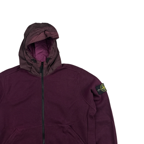 Stone Island 2015 Purple Cotton Knit Zipped Mussola Hood Jumper- XL