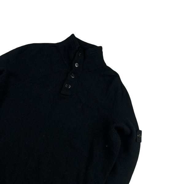 Stone Island 2005 Black Wool High Neck Pullover Jumper - XXL