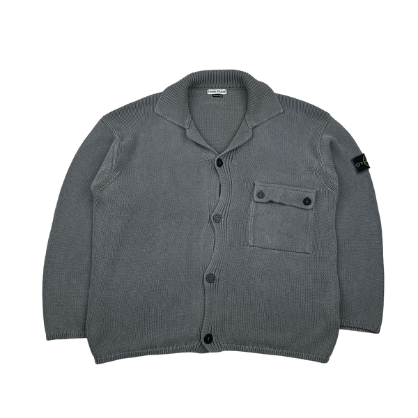 Stone Island 1998 Vintage Grey Thick Cotton Buttoned Knit - XL