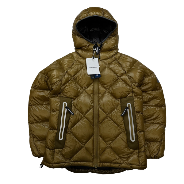 And Wander Brown Pertex Diamond Quilted Hooded Puffer Jacket - Small