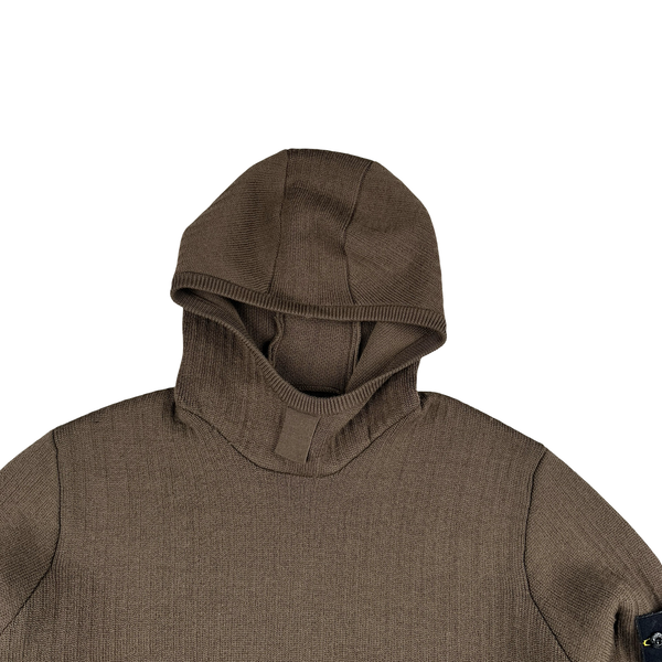 Stone Island 2024 Brown Wool Hooded Thick Knit Jumper - Large