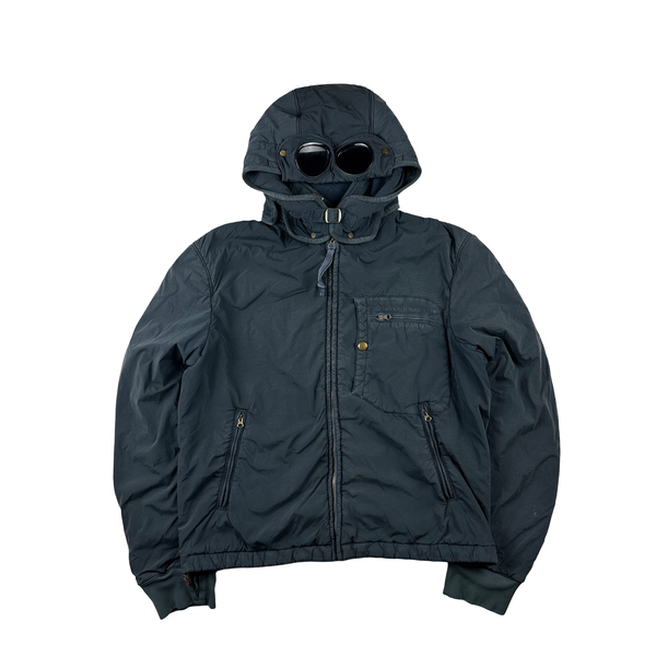 CP Company Navy Spellout Nycra Zipped Buckle Goggle Jacket - Large