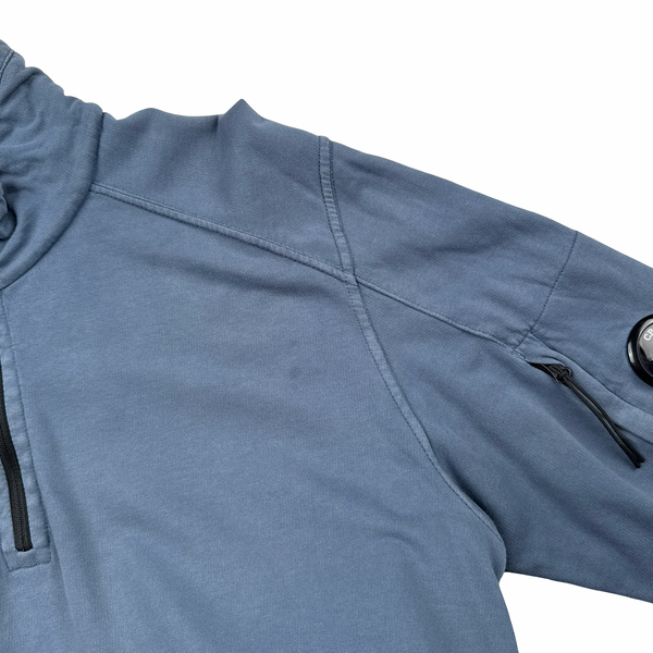 CP Company Blue Cotton Lens Viewer Quarter Zip Pullover - Large