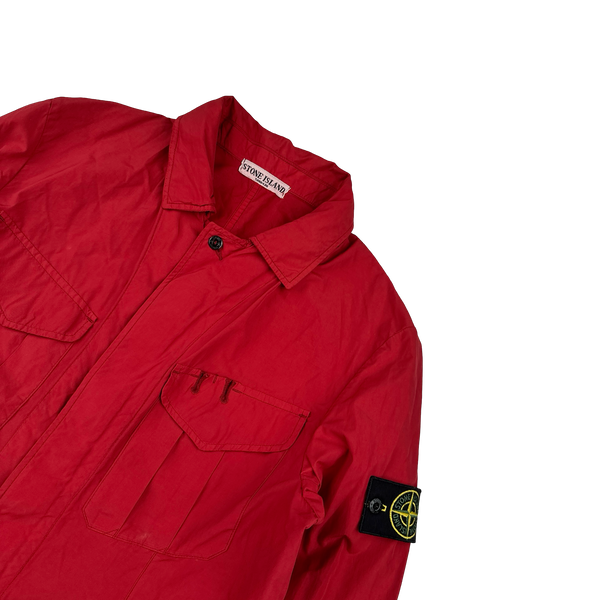 Stone Island 2008 Red Nylon Resin Coated Zipped Overshirt Jacket - Medium