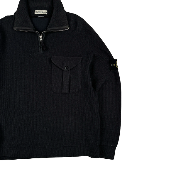 Stone Island 2001 Black Wool Blend Vintage Ribbed High Neck Jumper - Medium