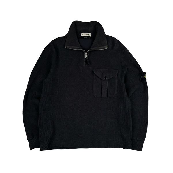 Stone Island 2001 Black Wool Blend Vintage Ribbed High Neck Jumper - Medium