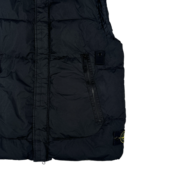 Stone Island 2021 Black Garment Dyed Crinkle Reps Down Filled Gilet - XL
