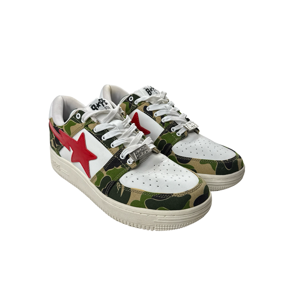 BAPE Green Camo White Leather Trainers - UK 8.5