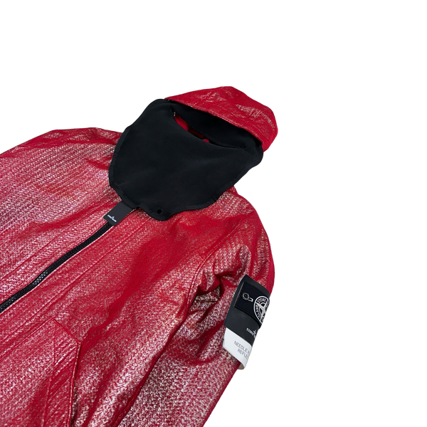 Stone Island 2022 Red Needle Punched Reflective Balaclava Jacket - Large