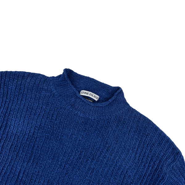 トップス stone  95aw mockneck knit jumper M Stone Island 1995 Blue Mock Neck Cotton Knit Jumper - XL