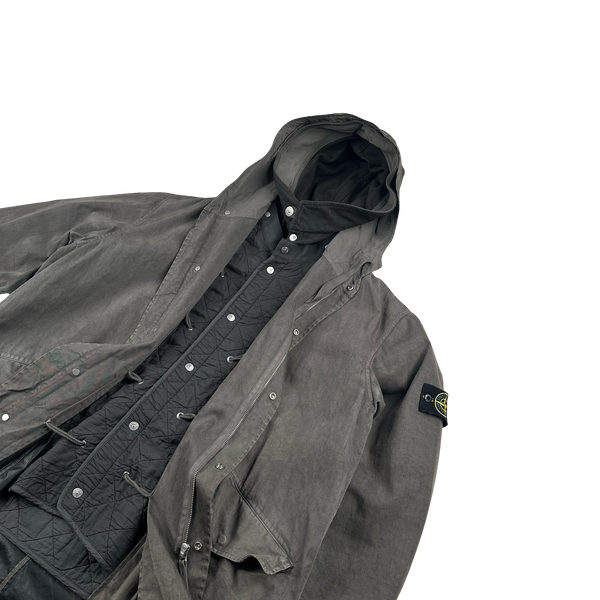 Stone Island Vintage 2003 Lino Flax Dutch Rope Dual Layer Wool Hood Parka Jacket - XXL