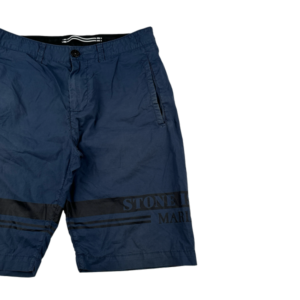 Stone Island 2017 Navy Marina Spellout Shorts - 28"