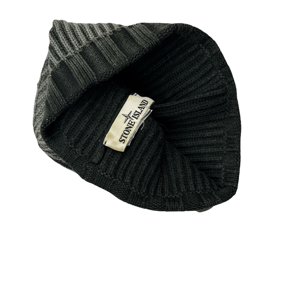 Stone Island Washed Green Ribbed Logo Patch Beanie