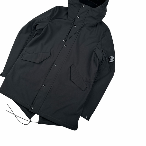 CP Company Black Fleece Lined Long Soft Shell Lens View Jacket - XL