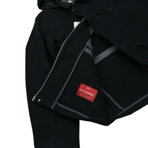 CP Company Black Wool Spellout La Mille Watch Viewer Duffle Jacket - XL