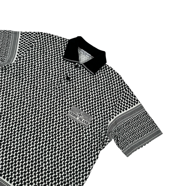 Stone Island 2008 Patterned Cotton Collared Neck Spellout Polo - XXL